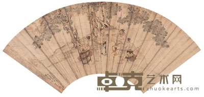 陈农 货郎图 扇面 